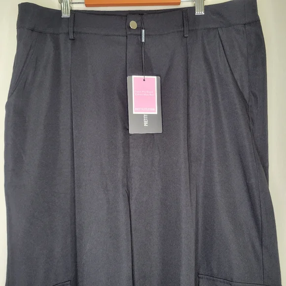 PrettyLittleThing Shape Black Buckle Detail Cargo Wide Leg Pants, Size 14 - Picture 5 of 16